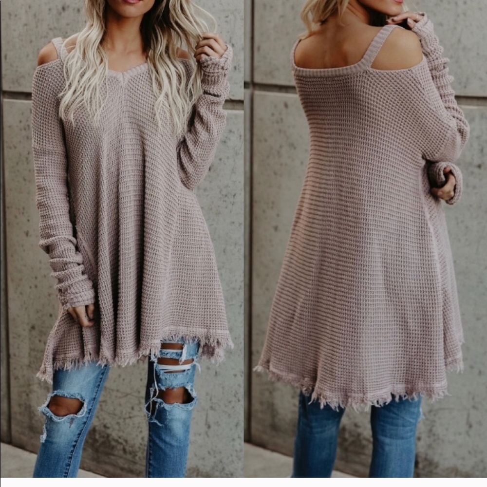 JUST IN - Cold Shoulder Sweater (Mauve)